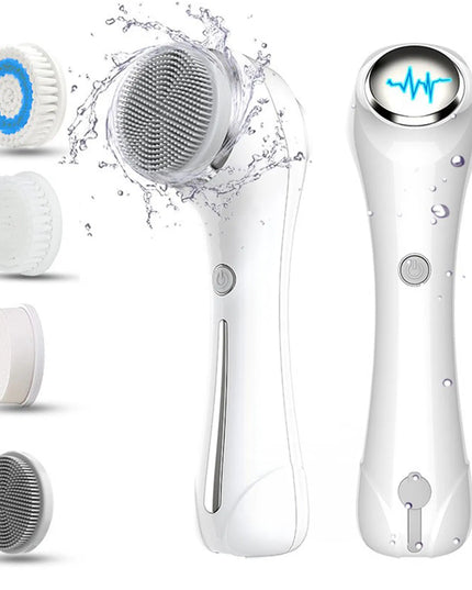 Facial Cleansing Brush, Brush For Exfoliating, IPX7 Waterproof 3 In 1 For Massaging, Deep Cleansing Rechargeable With 4 Brush Head Replacements, White