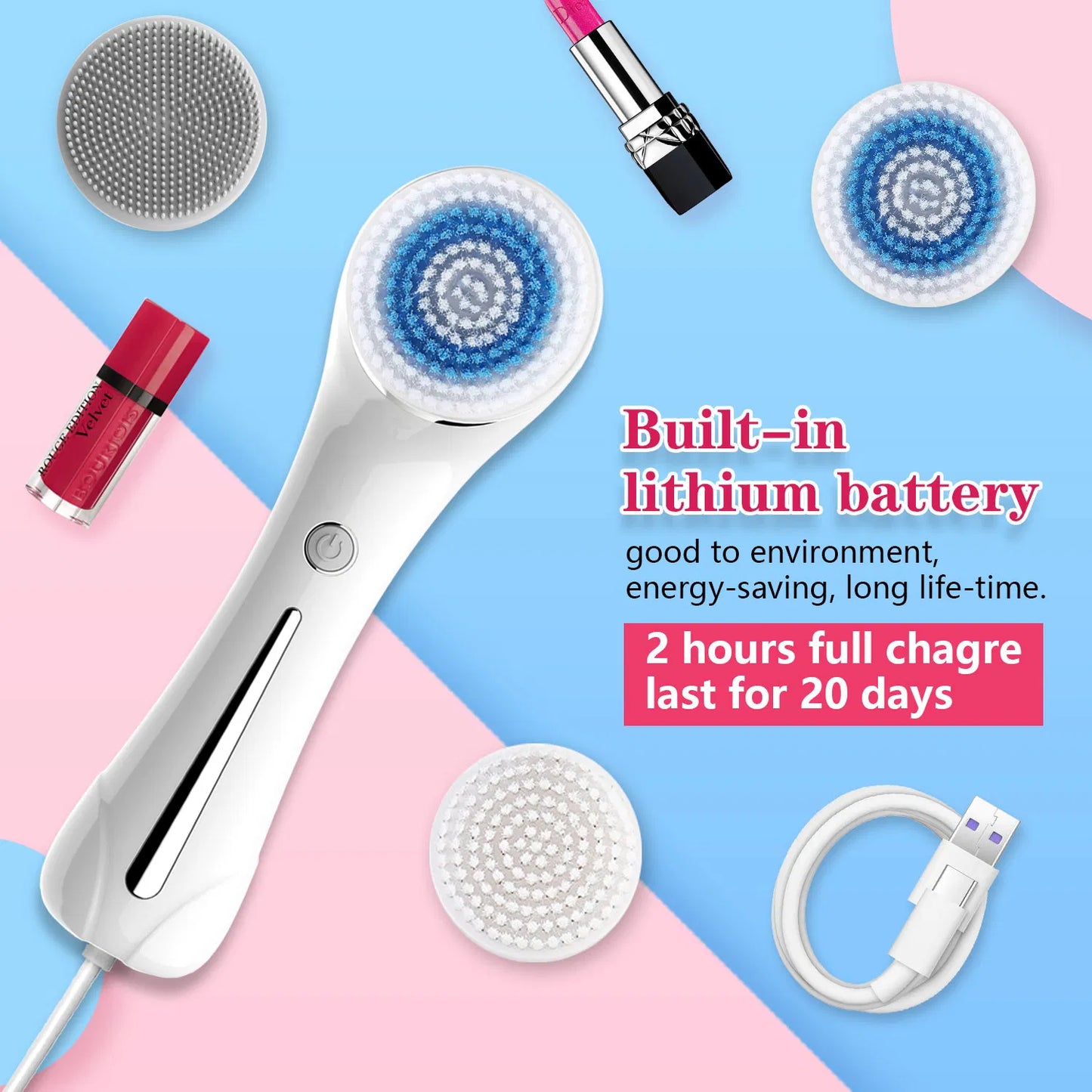3-in-1 Facial Cleansing Brush – Waterproof, Rechargeable, Deep Clean & Exfoliate