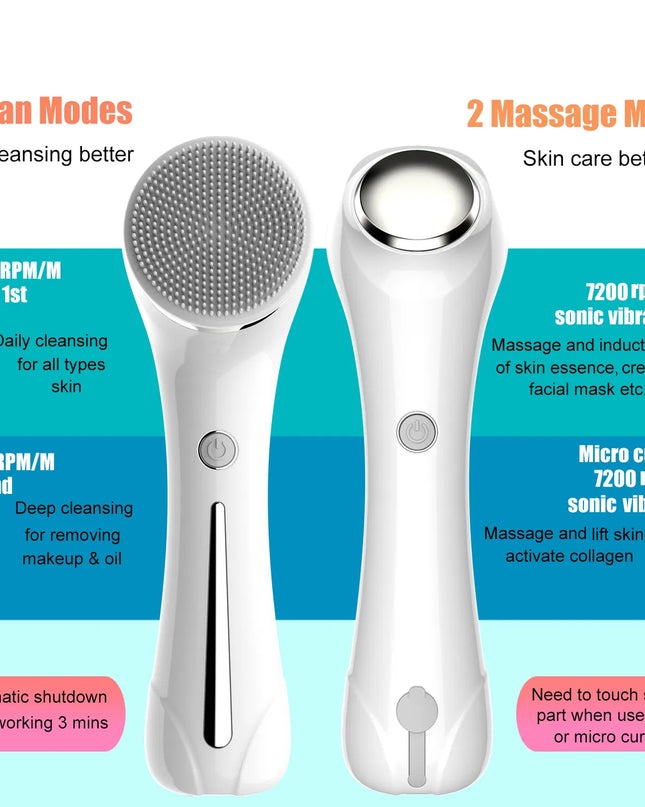 Facial Cleansing Brush, Brush For Exfoliating, IPX7 Waterproof 3 In 1 For Massaging, Deep Cleansing Rechargeable With 4 Brush Head Replacements, White