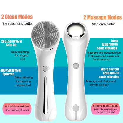 3-in-1 Facial Cleansing Brush – Waterproof, Rechargeable, Deep Clean & Exfoliate