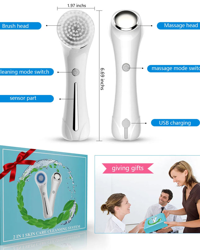 Facial Cleansing Brush, Brush For Exfoliating, IPX7 Waterproof 3 In 1 For Massaging, Deep Cleansing Rechargeable With 4 Brush Head Replacements, White