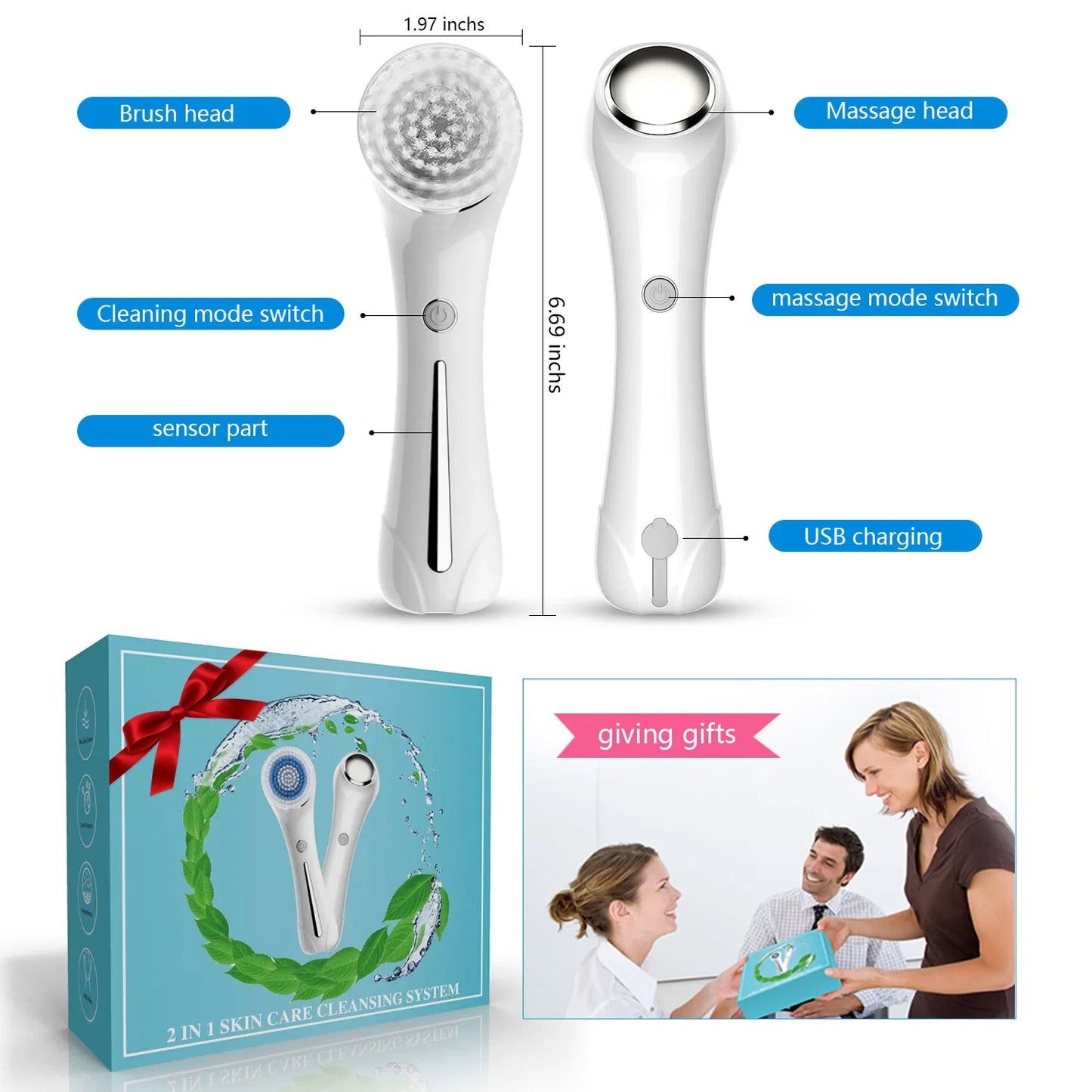 3-in-1 Facial Cleansing Brush – Waterproof, Rechargeable, Deep Clean & Exfoliate