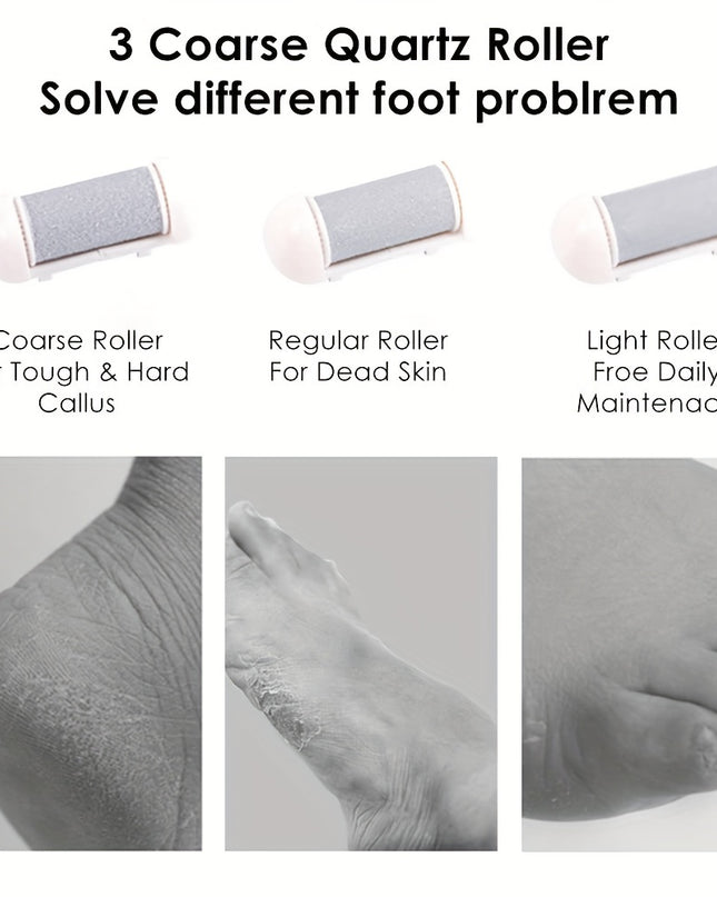 Electric Foot Grinder And Callus Remover, Electric Foot Polisher, Rechargeable Foot Washing And Pedicure Kit, Suitable For Cracked Heels And Dead Skin, With 3 Roller Heads