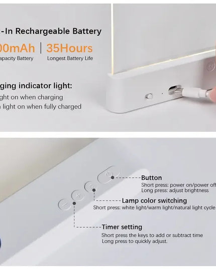LED Book Light and Night Light 2 in 1, 3 Color Temperatures & Stepless Dimming, USB Rechargeable Reading Light with Timer