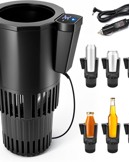 Auto Cooling and Heating Can Cooler for Car Cup Holder with Insulation Lid, Car Coffee Warmer 2 in 1 Cup Cooler & Mug Warmer, Portable Can Cooler 12V Fridge Travel Coffee Mug Quick Heating Cooling