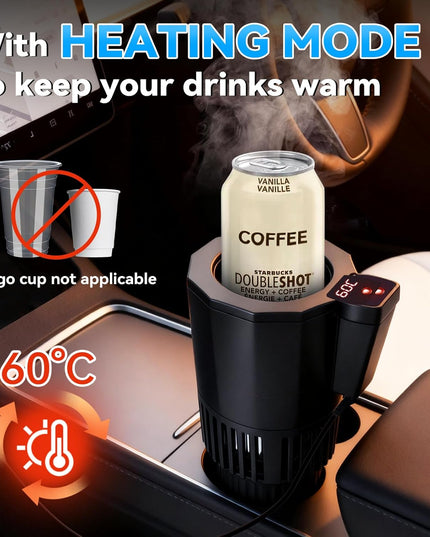 Auto Cooling and Heating Can Cooler for Car Cup Holder with Insulation Lid, Car Coffee Warmer 2 in 1 Cup Cooler & Mug Warmer, Portable Can Cooler 12V Fridge Travel Coffee Mug Quick Heating Cooling
