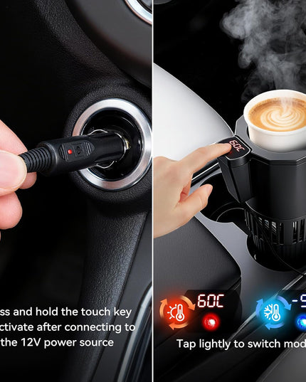 Auto Cooling and Heating Can Cooler for Car Cup Holder with Insulation Lid, Car Coffee Warmer 2 in 1 Cup Cooler & Mug Warmer, Portable Can Cooler 12V Fridge Travel Coffee Mug Quick Heating Cooling