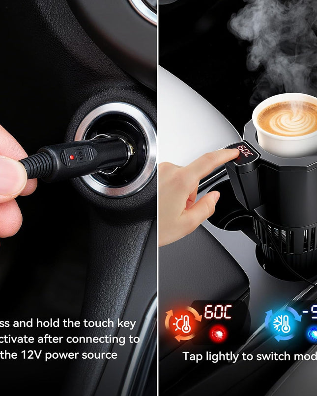 Auto Cooling and Heating Can Cooler for Car Cup Holder with Insulation Lid, Car Coffee Warmer 2 in 1 Cup Cooler & Mug Warmer, Portable Can Cooler 12V Fridge Travel Coffee Mug Quick Heating Cooling