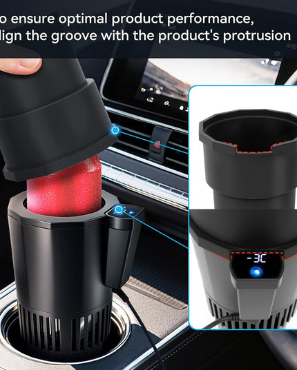 Auto Cooling and Heating Can Cooler for Car Cup Holder with Insulation Lid, Car Coffee Warmer 2 in 1 Cup Cooler & Mug Warmer, Portable Can Cooler 12V Fridge Travel Coffee Mug Quick Heating Cooling