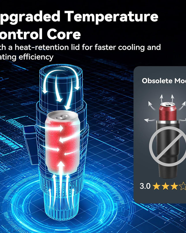 Auto Cooling and Heating Can Cooler for Car Cup Holder with Insulation Lid, Car Coffee Warmer 2 in 1 Cup Cooler & Mug Warmer, Portable Can Cooler 12V Fridge Travel Coffee Mug Quick Heating Cooling