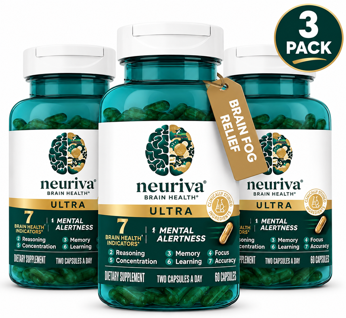 Neuriva Brain Health Ultra 3 Pack 180 Capsules 90 Servings