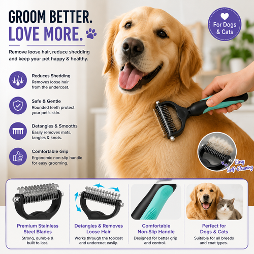 Self-Cleaning Pet Grooming Deshedding Comb