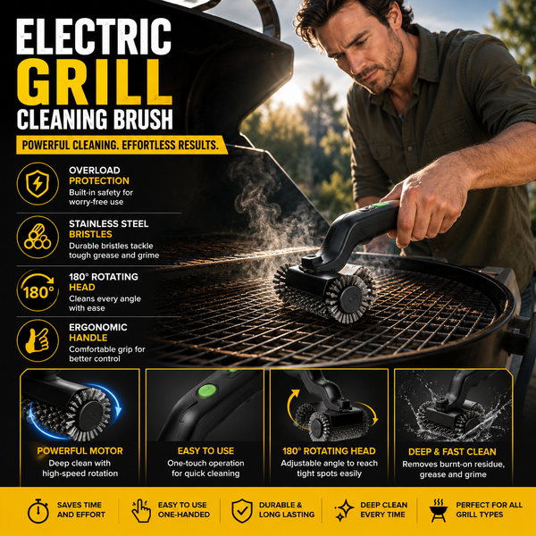 Electric Grill Cleaning Brush with Rotating Head