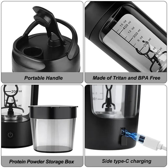650ML Electric Protein Shaker – USB Rechargeable, Smooth Lumps-Free Shakes